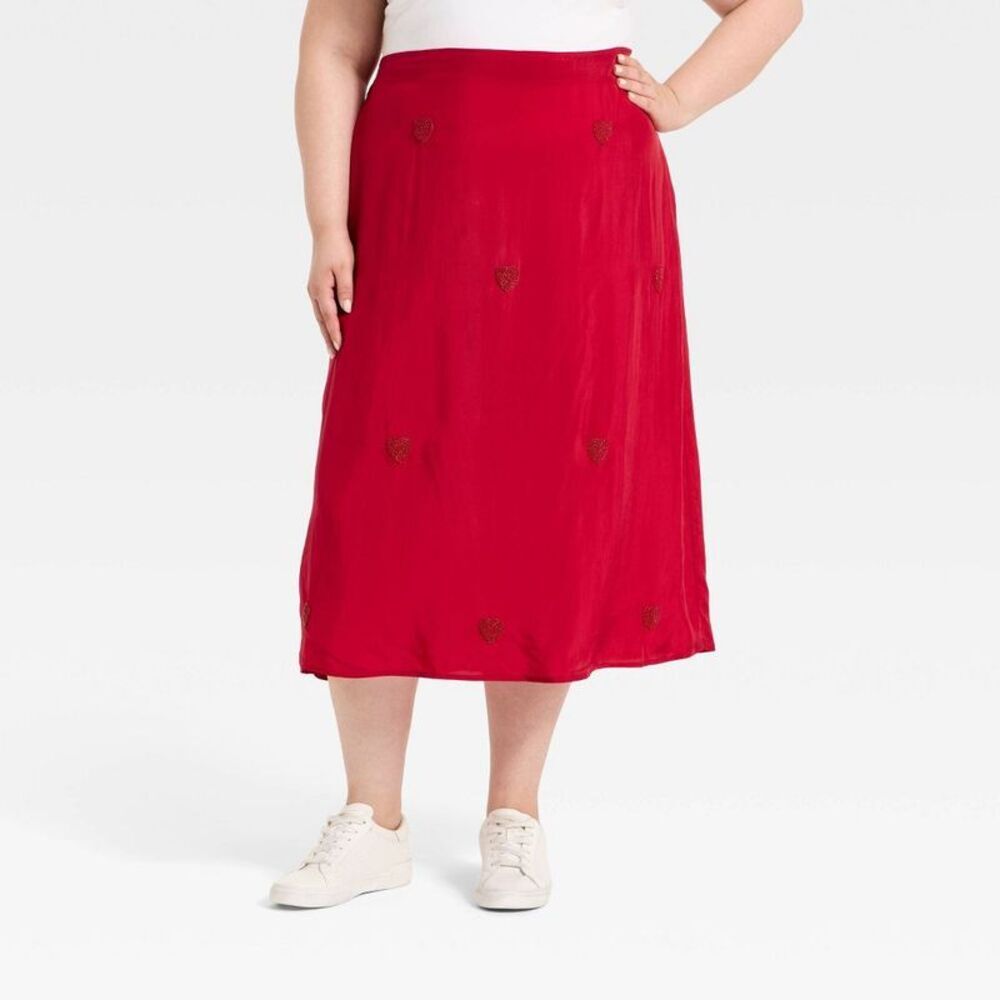 Women's Valentine's Heart Printed Skirt - A New Day Red 4X